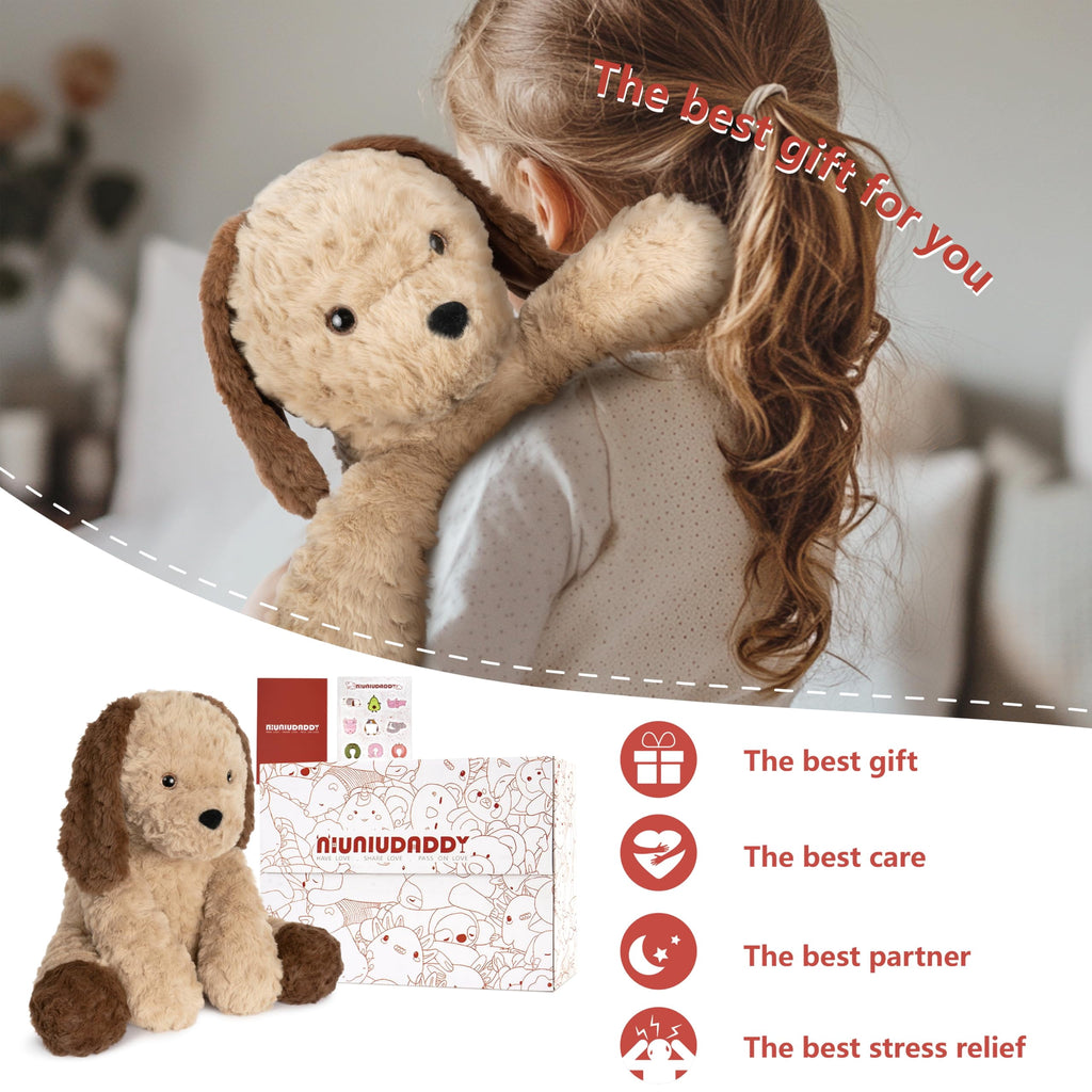 Warmos Co 13.8" Sitting Puppy Weighted Stuffed Animals,4 lb Giant Brown Dog Plush