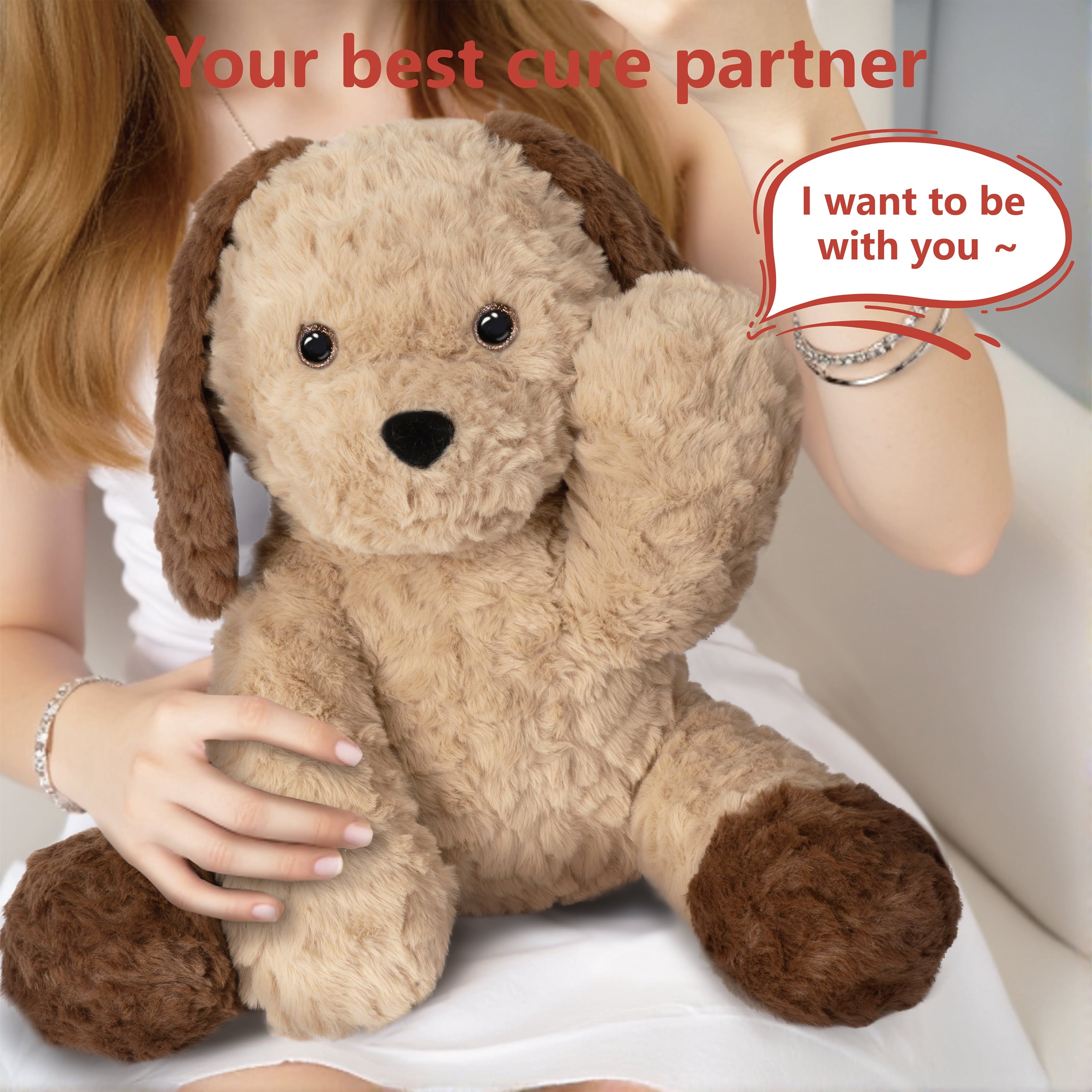 Warmos Co 13.8" Sitting Puppy Weighted Stuffed Animals,4 lb Giant Brown Dog Plush