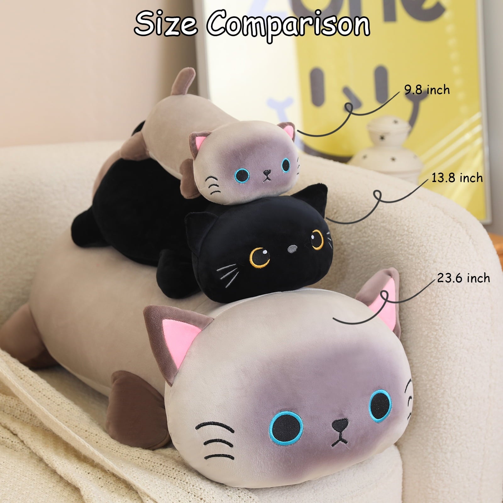 Warmos Co Weighted Black Cat Plush, Cute Soft Pillow Toy Gift for Kids 23.6 Inch,