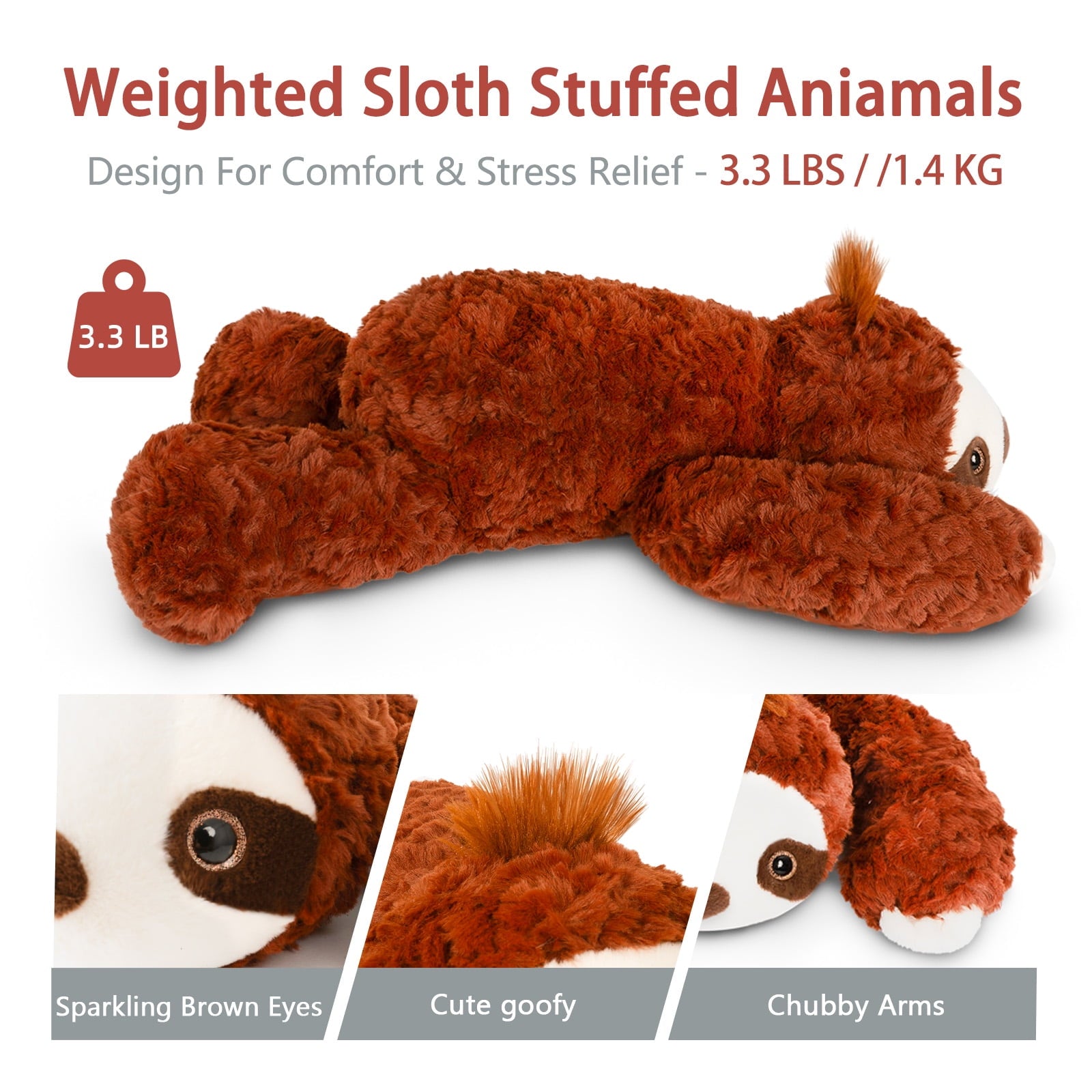 Warmos Co Stuffed Animal Plush Toy, Weighted Sloth, 3.3lb, Soft Faux Fur, 20 Inch