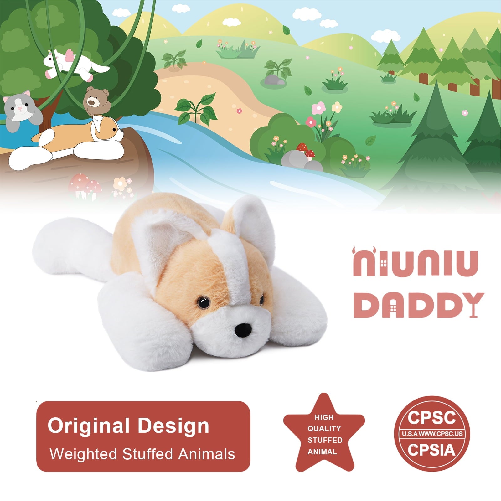 Warmos Co Weighted Corgi Stuffed Animals 20"Large Plush Toy,3.3lb Giant Weighted
