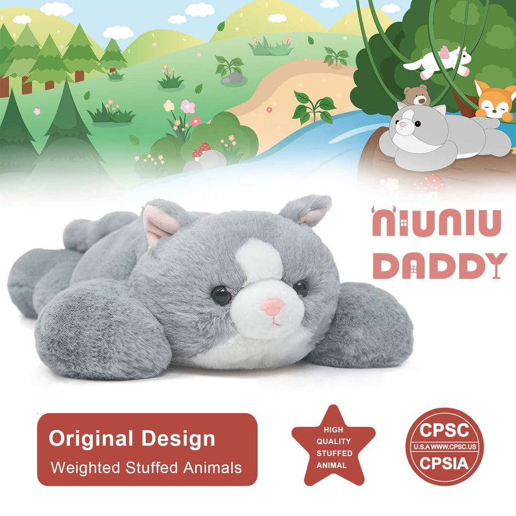 Warmos Co 20"Grey Cat Weighted Stuffed Animal 3.3lb Giant Sensory Plushie Toy for