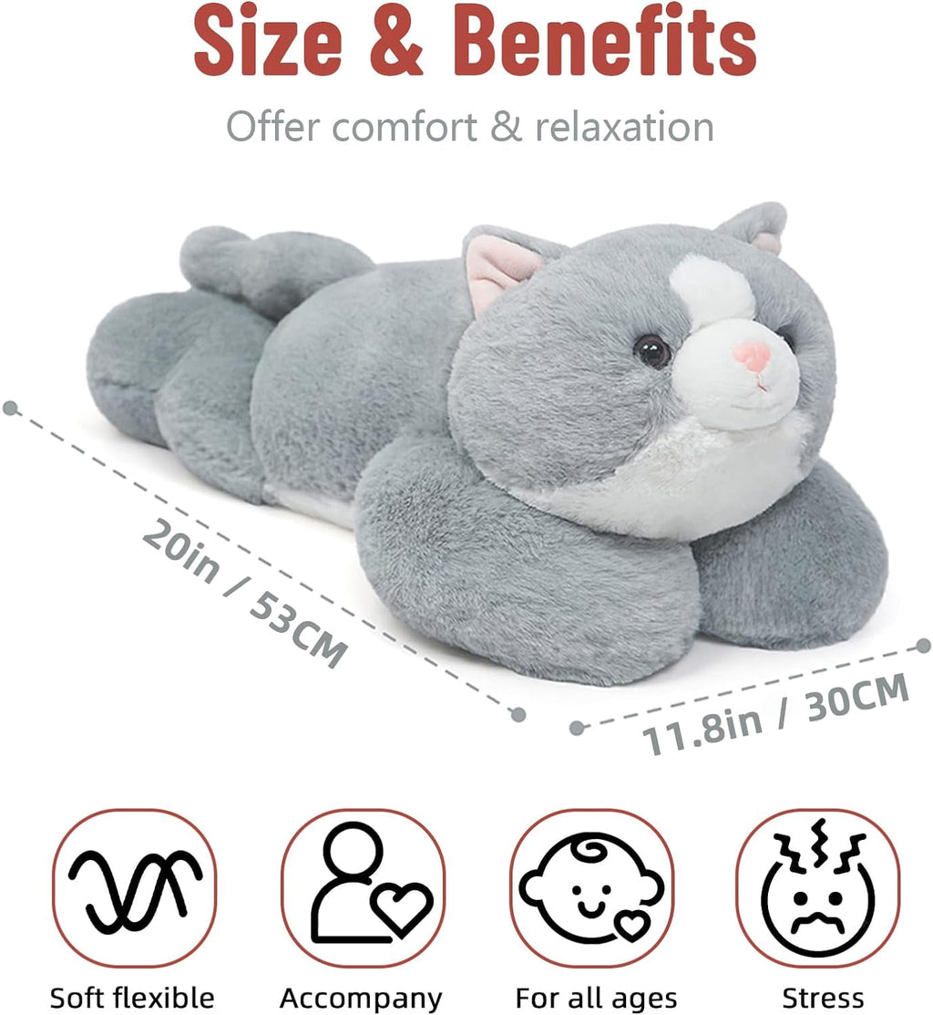 Warmos Co 20"Grey Cat Weighted Stuffed Animal 3.3lb Giant Sensory Plushie Toy for