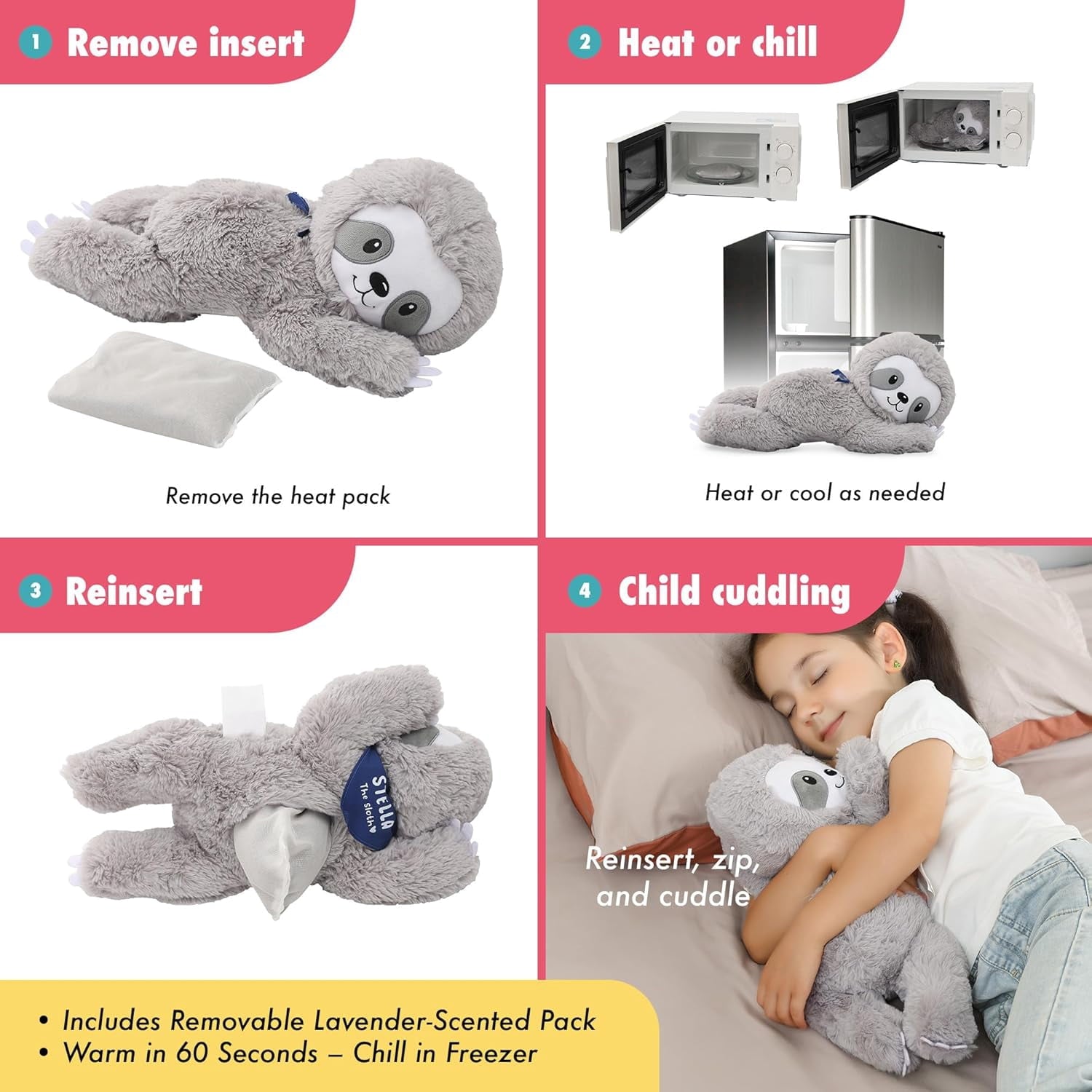 Warmos Co Lilly's Love Weighted Animal Sloth- Heatable Warmie Plush & Coolable