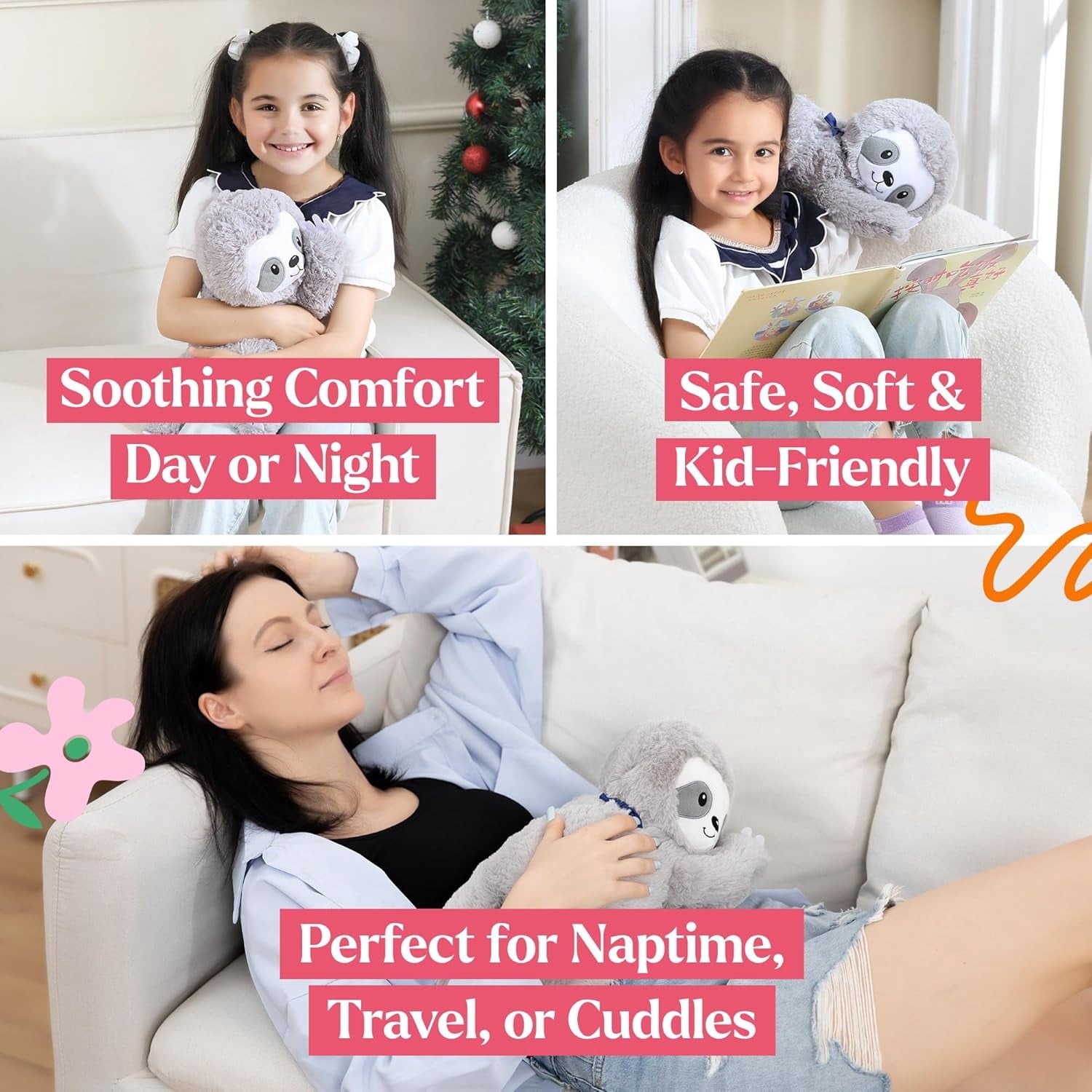 Warmos Co Lilly's Love Weighted Animal Sloth- Heatable Warmie Plush & Coolable