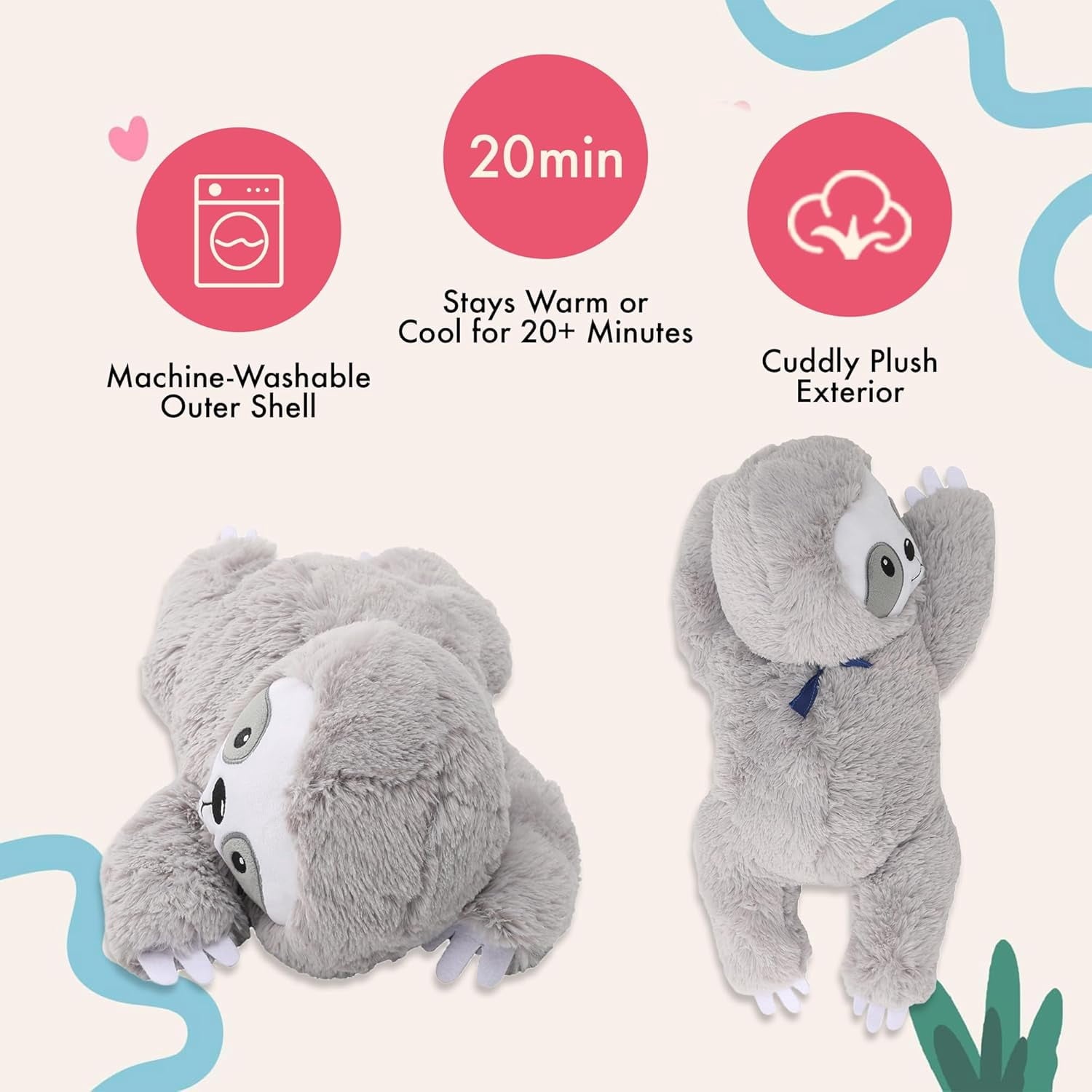 Warmos Co Lilly's Love Weighted Animal Sloth- Heatable Warmie Plush & Coolable