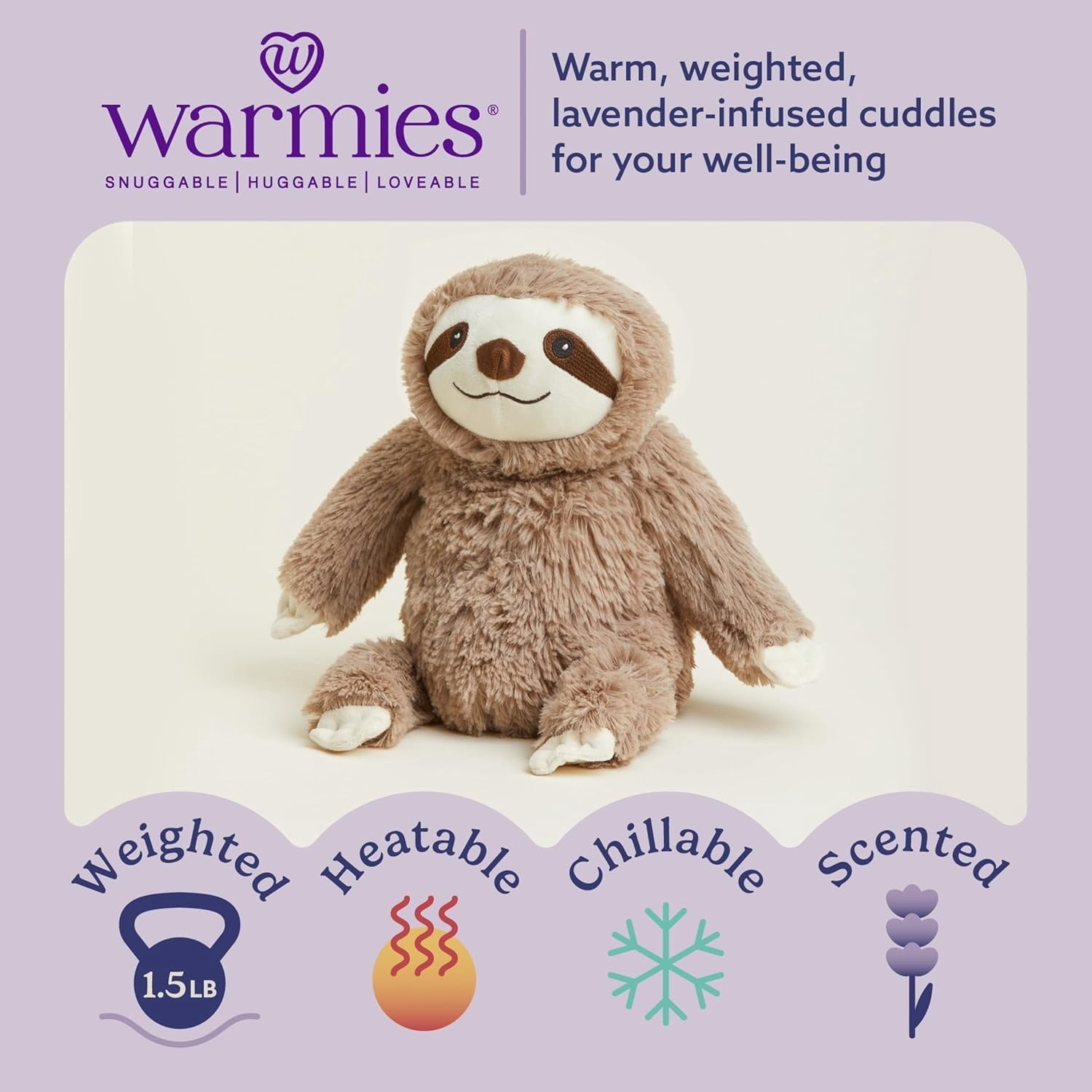 Warmos Co 13" Sloth Stuffed Animal, Microwavable Heated Plushies and Weighted